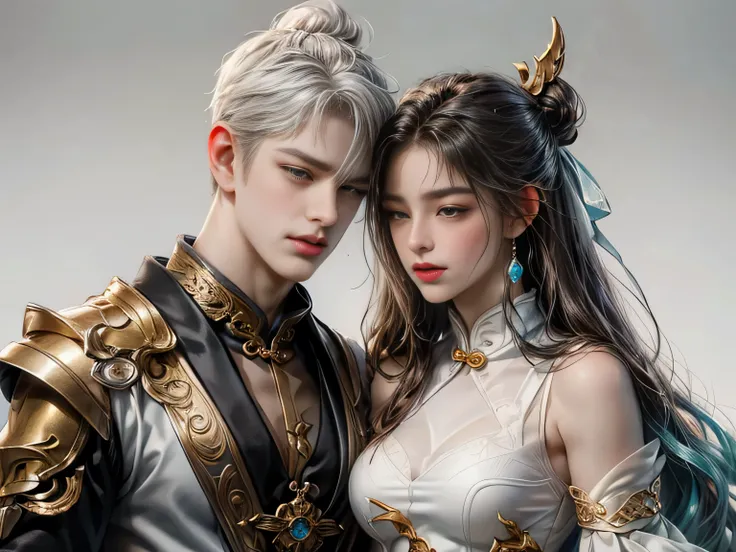 image of a man and woman kissing couple, digital painting by Ren Renf, Tumblr, fantasy art, xianxia fantasy, fox fantasy love, gorgeous art, love concept art, sha xi, 8k)), high quality fanart, chinese fantasy, beautiful art, lung, fan art, beautiful avata...