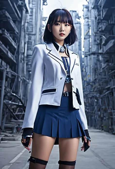 high school girl、Future City、blazer、skirt、cyborg、Missiles from the chest