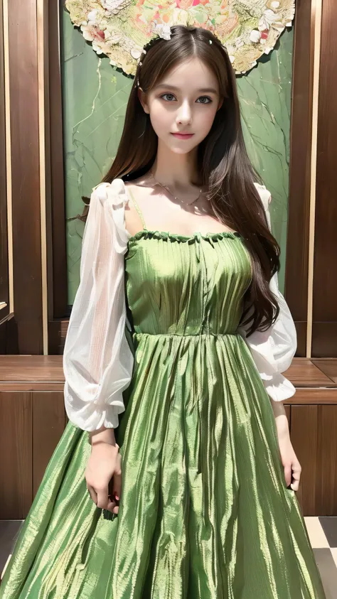 (8k, raw photos, highest quality, masterpiece:1.2), (realistic, photo-realistic:1.37),one girl, dress, green eyes, long hair, su...