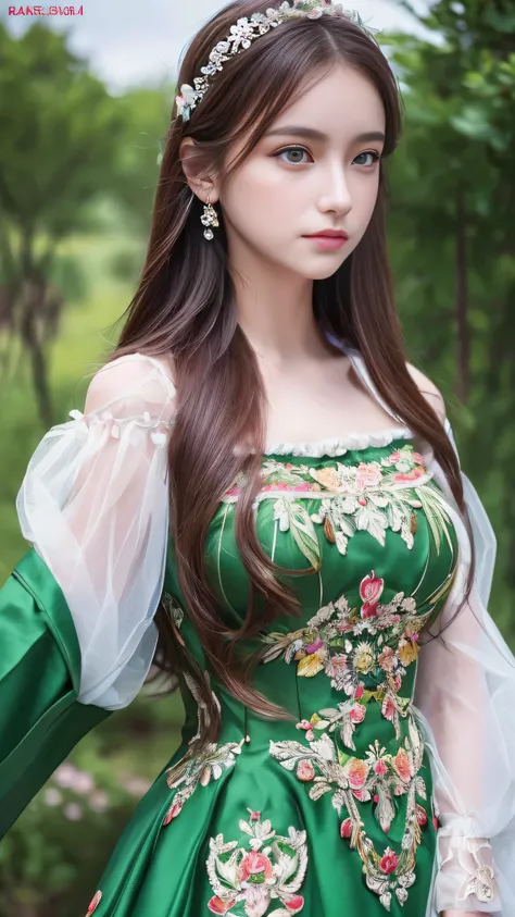 (8k, raw photos, highest quality, masterpiece:1.2), (realistic, photo-realistic:1.37),one girl, dress, green eyes, long hair, su...