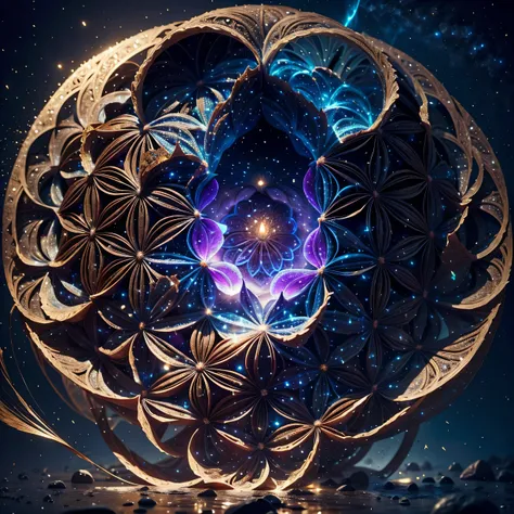 highest image quality, ultra high definition, masterpiece, flower of life in a void, enlightenment,bioluminescence glowing all a...