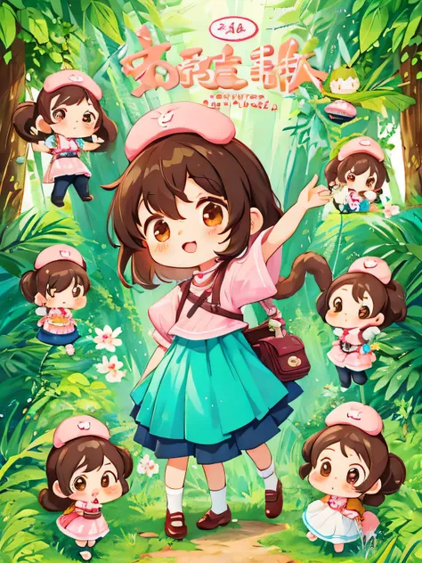 Momoko Sakura style, Kawaii Design, Chibi girl monkey, monkey Forest