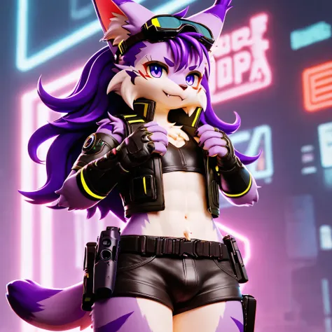 score_9,score_8_up,score_7_up, Lynx, purple fur, purple eyes, anthro, ((long hair)), wavy hair, purple hair, eyeliner, eyelashes, black eyeshadow, furry art, cheeks tuft, shoulder tuft, male focus, femboy, tactical gloves, cute fangs, kemono, shota, fluffy...