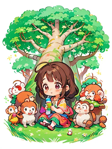 Momoko Sakura style, Kawaii Design, The most beautiful girl of all time、Chibi、Cute monkey, monkey forest