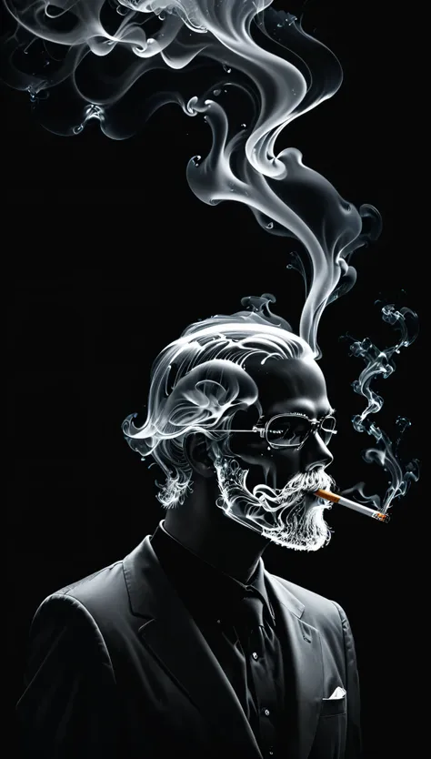 in style of nick veasey，man smoking