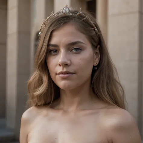 photo of a college student, in Desert Color Coarse Linen Pink,Desert Color Coarse Linen, (freckles:0.8) cute face, sci-fi, dystopian, detailed eyes, Heterochromia eyes((Side view))(Lunar soil)((a beautiful fantasy empress))
