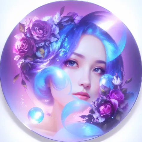 arafed image of a woman with roses and bubbles in her hair, soap bubble mind, soap bubble, bubble, Lively landscapes, The talent of supersaturated lenses, photoillustration, Anaglyph Effect Ayami Kojima, Surrounded by frozen flowers, Pincushion lens effect...