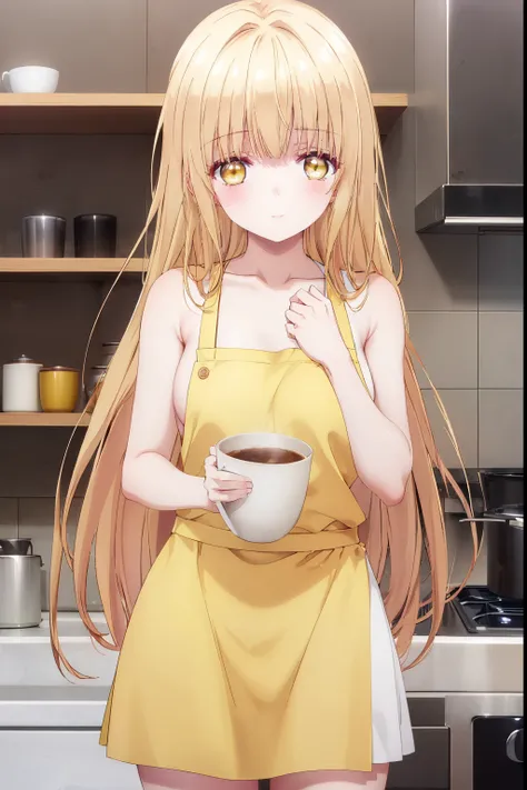 Mahiru shiina, , blonde, (Yellow Eyes:1.3)、Braided long hair,,blush,smile,night、Beautiful scenery, attractive thighs、Beautiful bare legs, Naked Apron、Wearing an apron naked、Cooking food in the kitchen、Bare chest、Nipples are visible
（masterpiece:1.2), highe...