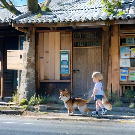 Little, A Shiba Inu girl walking on a leash with a girl