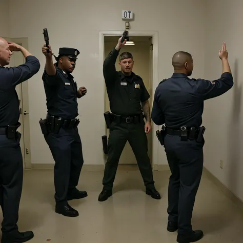 US prisoners pointing guns at police officers 