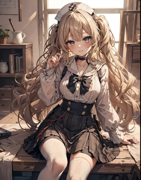 masterpiece, 1girl, sparrow, a blonde haired girl, wearing a sailor clothes, curly long hair, messy hair, slim body, he close he...