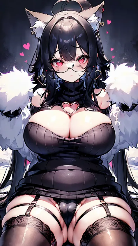 ((Fluffy Garter Belt!)),((Fluffy sweater outfit!)),((Attractive plump body)),master piece、best quality, high resolution、(( ultra-detailed)),beautiful detailed face,deep detailed eyes,((arms up behind)),((lie down)),((sleep)),((sparkling eyes)),((heart earr...