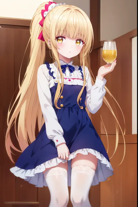 Mahiru shiina, , blonde, (Yellow Eyes:1.3)、Braided long hair,,blush,smile,Beautiful views, Attractive thighs、Beautiful bare legs, //Character
1girl,
BREAK
//Fashions 
Flirty and Fun,
This costume embraces the playful side of frilled nighty lingerie with bo...