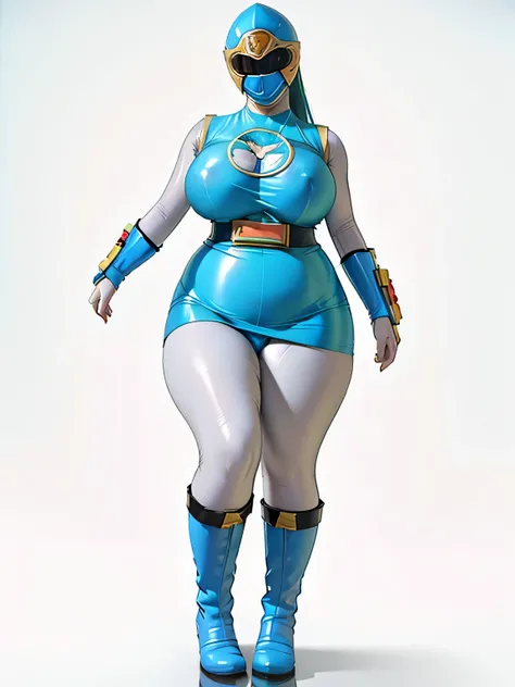 Leg spread、Squat、White background、hurricane blue、ninpuu sentai hurricanger、(Ultra-detailed illustration、Ultra-precision performance、masterpiece、highest quality、超High resolution、High resolution）、(Plump body、Big Breasts:1.3)、Thighs、Leg spread、Full body pink ...