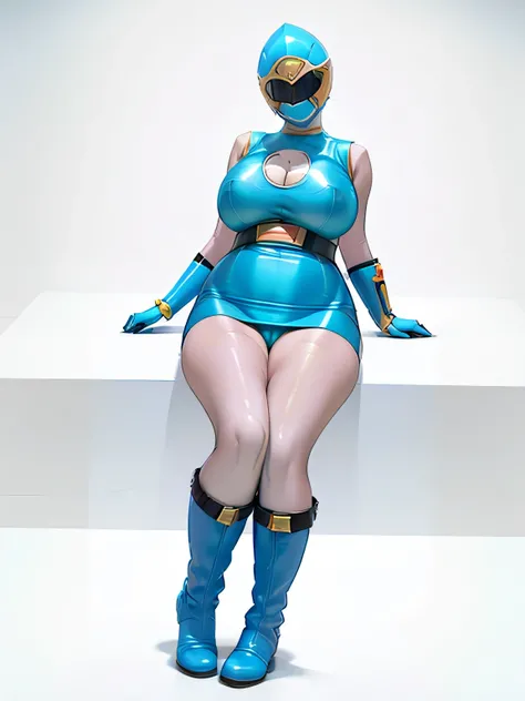 Leg spread、Squat、White background、hurricane blue、ninpuu sentai hurricanger、(Ultra-detailed illustration、Ultra-precision performance、masterpiece、highest quality、超High resolution、High resolution）、(Plump body、Big Breasts:1.3)、Thighs、Leg spread、Full body pink ...