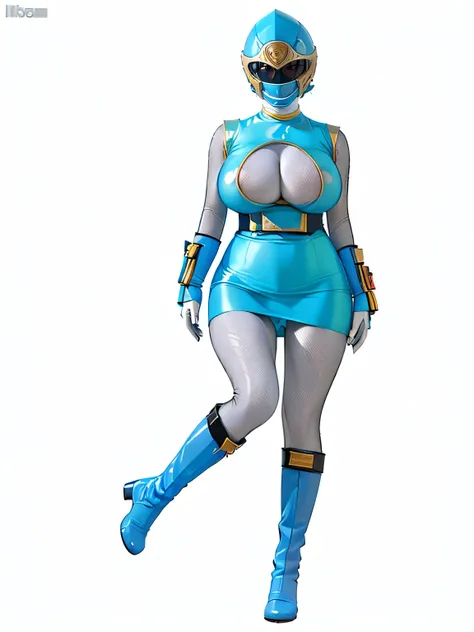 ((Dildo))、((White background、No background))、hurricane blue、ninpuu sentai hurricanger、(Ultra-detailed illustration、Ultra-precision performance、masterpiece、highest quality、超High resolution、High resolution）、tight clothes、(Big Breasts:1.5)、Leg spread、boots、Ti...