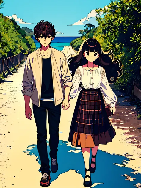 theres a boy, who is a gitarist with curly hair and a girl with black/brown hair who likes to read. they walked in different paths but at the end they start to walk on the same path near the beach and as time went by they start to understand each other 