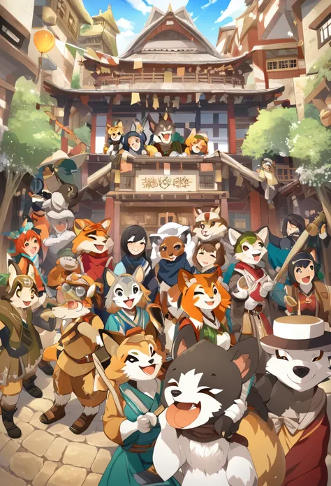 super high resolution, detailed background, World Heritage Site, 6+boys, 6+girls, Happy, joyful, absurdres(Photos of solo travelers)(kemono, furry anthro),