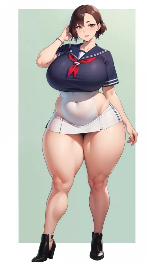 Large Breasts, Big Hips,Full Body Shot, Mature mother, Whipping the lower body, Plump thighs, Full calf, Seductive mature woman, Perfect body, Plus Size Model,high school girl,Sailor suit, The skirt is short,Mature woman wearing Sailor suit,