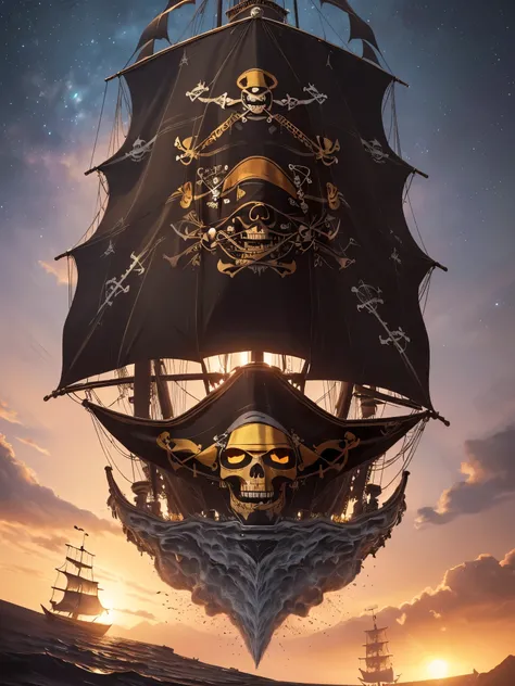 ((highest quality)),(Ultra-high resolution),(Very detailed),(Detailed Description),((The best CG)),(A masterpiece),Ultra-detailed art,Amazing drawing art,(Fantasy art with intricate detail:1.5), (Female pirate:1.5). Skull Flag