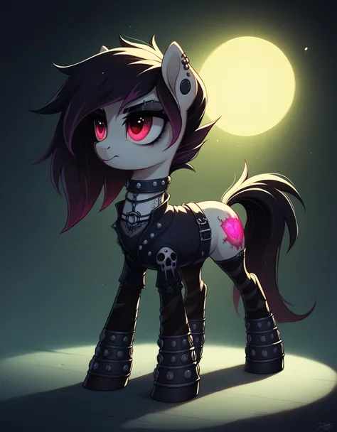 score_9,score_8_up,score_7_up,score_6_up, Gothic pony, cybergoth fashion, glowing backlight, club scene, glitter, whimsical, enchanted, magical, fantasy art concept, intricate details,
