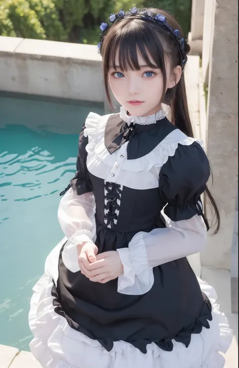 ((masterpiece)), ((highest quality、Ultra high definition)), (Very detailed),8K、Photo quality、((Amazingly cute girl)), 16-year-old girl, Two people, , (Beautiful Blue Eyes), smile,In the open-air bath overlooking the sea, Beautifully arranged black hair in ...