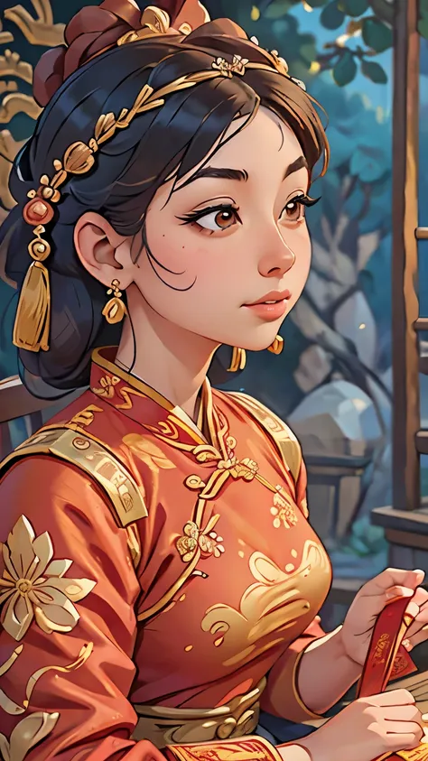 a close up of a woman wearing a red and gold dress, ancient chinese princess, beautiful render of tang dynasty, chinese empress, traditional chinese, wearing ancient chinese clothes, hanfu, chinese costume, chinese style, palace ， a girl in hanfu, traditio...