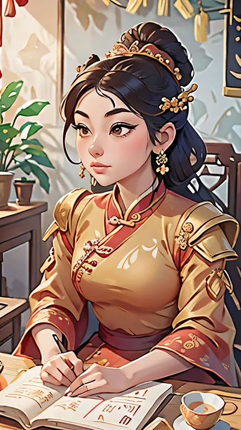 a close up of a woman wearing a red and gold dress, ancient chinese princess, beautiful render of tang dynasty, chinese empress, traditional chinese, wearing ancient chinese clothes, hanfu, chinese costume, chinese style, palace ， a girl in hanfu, traditio...