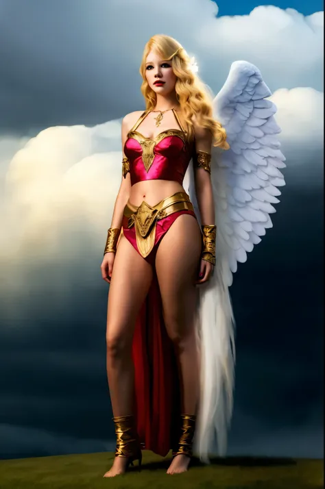 blonde woman in angelic costume