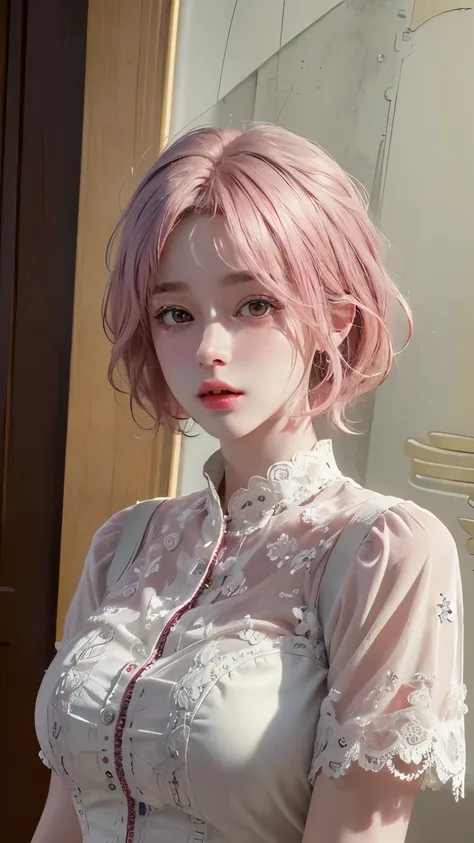 (8k, highest quality, masterpiece: 1.4), Very detailed, highest quality, Ultra-high resolution, Written boundary depth,(Realistic:1.4,RAW shooting,)Ultra-Realistic Capture,(Very detailed,High definition 16K), cute, girl, short hair, Pink Hair, refresh, cle...