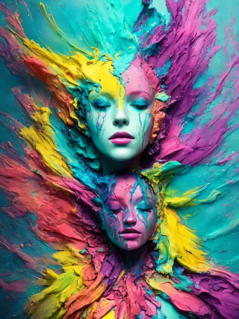 Colorful abstract art of paint forming a person, Romantic lighting, Sub-surface Scatterring, Brightness, Underwater paint art awarded by Alberto Seveso