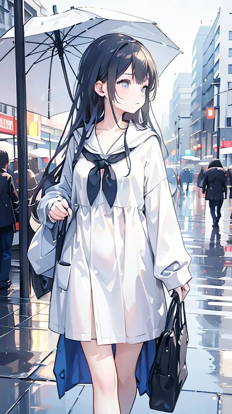 The prompt for the given theme "A girl wearing headphones walking in a rainy night market" can be as follows:

A girl wearing headphones, walking through a bustling night market in the rain, side profile, [rainy weather], [nighttime], [urban setting],[wet ...