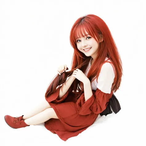 red long hair girl smile cute