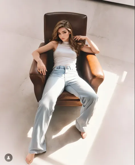 arafed woman sitting in the armchair with her legs crossed, sitting in the armchair, sitting in the armchair, Giovana Ricalo, sitting in the armchair, sitting on a chair, sitting on a chair, baggy jeans, sitting in the armchair, sitting on a chair, everyda...