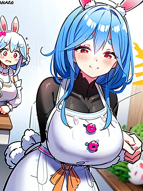 PekoraMom、Married Woman、Huge breasts:1.5、White apron、Cooking in the kitchen、Standing in the kitchen、White bunny ears、1 female、Mom