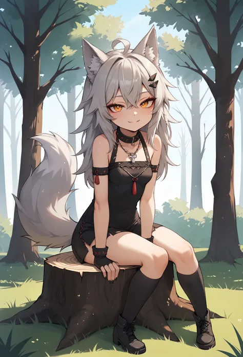 1girl, animal ears, animal_humanoid, canid_humanoid, fox_humanoid, wolf ears, wolf girl, small breasts, wolf tail, , break sitti...