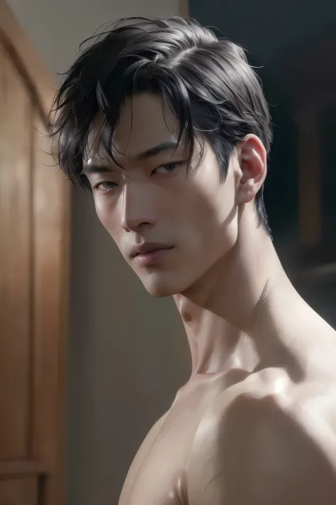 (8k, RAW photo, best quality, masterpiece:1.2), (realistic, photo-realistic:1.4), ultra-detailed, (high detailed skin:1.2), (asian) pale skin, white and black hair, handsome 1man,  