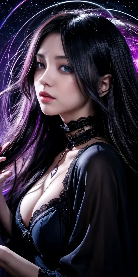 (highest quality,High resolution:1.2),(dark,Threatening:1.1),(Bad luckな:1.1), In the vortex of space,
Heart of a Goth Maiden, Very dark shade.
Her Eyes, Like dazzling fur in a starless haze,
A symphony of despair in their eyes.
Her Mogul Snaps, Mysterious ...