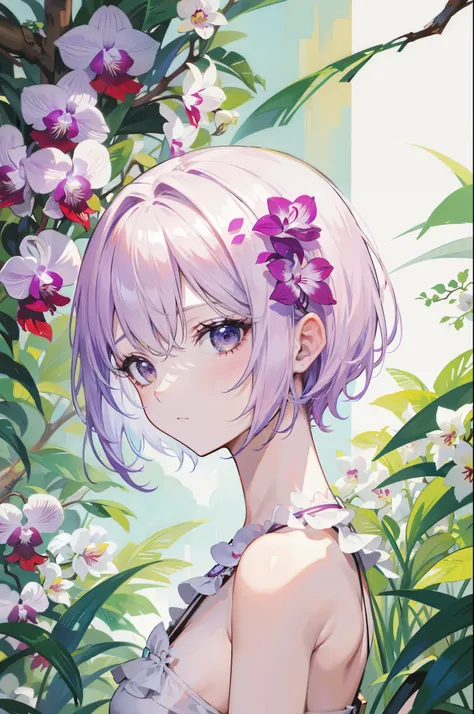 short hair, orchids