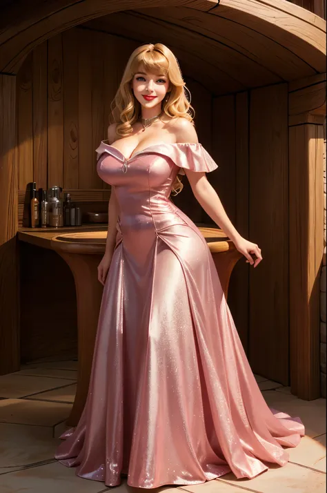 disneyaurora 27 years old, full body shot, beautiful woman (((shoulder length wavy caramel blonde hair))) (bangs:1.2) (sparkling...