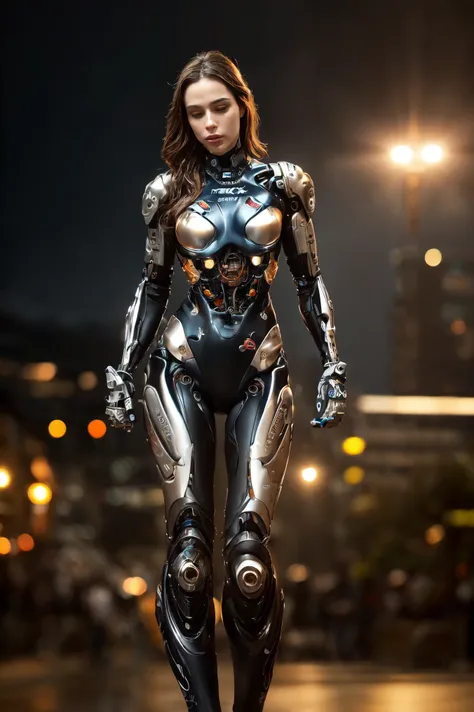 full body shot, wharf scene, a beautiful sexy cyborg woman riding a KTM 450 motocross motorcycle, glamorous shape, shoulder-length, beautiful shiny smooth, light brown hair, (Best quality, 4K, 8k, A high resolution, masterpiece:1.2), absurdity, masterpiece...