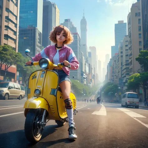 faria limer andando de patinete, na avenida paulista, anime style, 8k