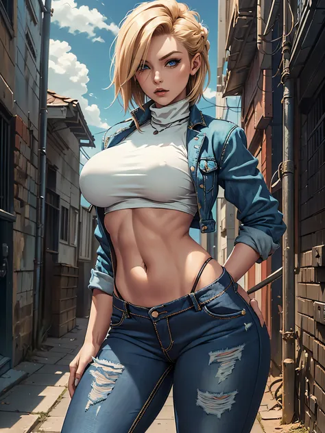 masterpiece, best quality, highly detailed, cowboy shot, portrait, android 18, short hair, blond hair, blue eyes,
harem, large b...