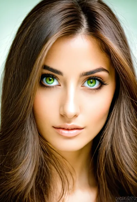 Mujer, Long Brown Hair, ojos verdes 