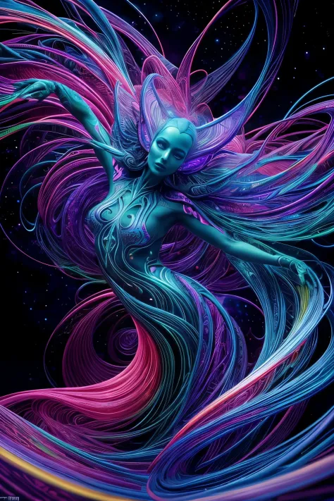 A mesmerizing alien creature, with intricate patterns and vibrant colors that leave one spellbound, graces this hyper-realistic digital painting. Tendrils of iridescent hues twist and intertwine in a surreal dance of light and shadow, creating a vision unl...