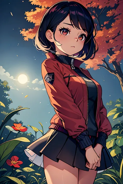 spirits among branches and fireflies by Kuvshinov, samdoesart, dream art, (((surrealism))), (Estilo-vidrio), 1 chica, solo, ojos hermosos, luz detallada, fondo de plaza, pelo sobre un ojo, flor roja, flor sobre el pelo, pelo largo, mirando hacia un costado...