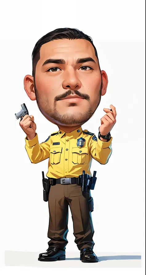 a cartoon of a man in a uniform with a gun, in cartoon style, police man!!, character design police man!!, police officer, character design police man, officer, by Abidin Dino, caricature style, caricature, caricature illustration, frontal pose, cartoon im...