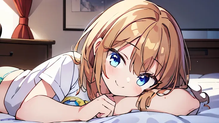 ((masterpiece)), ((best quality)), (ultra-detailed), anime style, on the bed, a cute girl, 1girl, solo, smile, underwear00