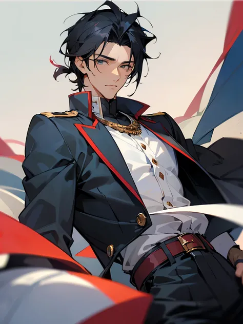 ((Best Quality)), ((Mastepiece)), Perfect Face,1 male,Man in his 20s,Handsome,solo,anime,Black Hair,From the waist up,Novel Games,View from the front,