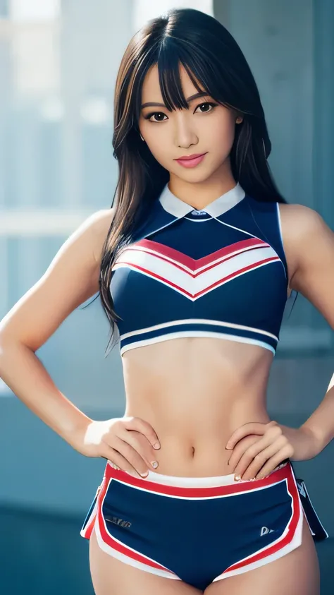 highest quality, masterpiece, Ultra-high resolution, (Realistic:1.4), RAW Photos, 32K Portrait, Very detailed, Cowboy Shot, Dynamic pose, 

One girl, 16 years old, The most famous Japanese idol、Japan&#39;s most popular cheerleader, Wearing only sleeveless ...